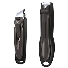 GLAMFIELDS Nail Clipper with Catcher, Large Fingernail Toenail Clipper,Slanted Edge Nail Clippers Leather Case Packed Good Gift for Men and Women 2PACK