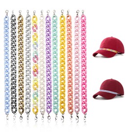 Qoncosy 12 Pack Rhinestone Trucker Hat Chains for Women Men, Sparkle Plastic DIY Charm Set for Baseball Caps, Unisex Decorative Accessories