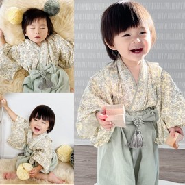 Regalo Baby Hakama, 2 Pieces, 27.6 - 35.4 inches (70 - 90 cm), Romper, Girls, Boys, Kimono, Formal, Baby, Shrine Visit, Hundreds of Day Holidays, First Festival, melo green