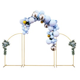 Gold&White Metal Wedding Arch Backdrop Stand,7.2FT, 6.6FT, 6FT Set of 3 Arched Door Frame, Backdrop Stand for for Party (Gold B)