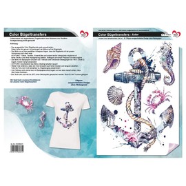 Colour iron-on transfers, DIN A4, filigree without background, decorate textiles such as T-shirts and bags with iron-on motifs, iron on pictures quickly and easily, DIY textile design (Anchor 2)