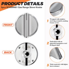 𝟮𝟬𝟮𝟱 𝙐𝙥𝙜𝙧𝙖𝙙𝙚𝙙 W10594481 Gas Range Stove Knobs 5pcs Replaces for Whirlpool Range/Oven WCG97US6DS00 WCG97US0DS00 - W10594481 Stainless Steel Cooker Stove Control Knobs Replaces AP6023301