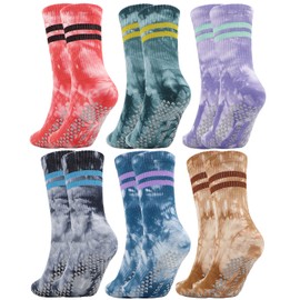 Coolwife Funky Socks Colorful Sport Pattern Dress Socks Cotton Casual Fun Novelty Socks (UK, Alpha, One Size, Regular, Regular, 6 Pairs Tie-dyed Anti-slip)