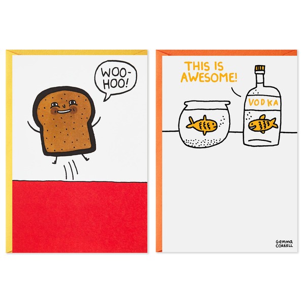 Hallmark Shoebox Pack of 2 Funny Birthday Cards (Toast and Goldfish)