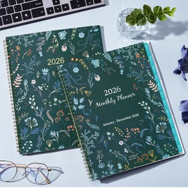 2026 Monthly Planner - 2026 Planner, Monthly Calendar 2026, Jan. 2026 - Dec. 2026, 9" x 11", 12 Month with Tabs & Pocket, Flexible Cover, Twin-Wire Binding, Thick Paper - Green