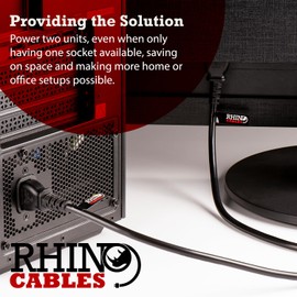 rhinocables IEC C13 Double Mains Splitter Cord Power Cable Lead with UK Pin Plug 13 Amp, Two Plugs for Monitor, Printer, PC, Computer Mains Power Supply (1, 2m)