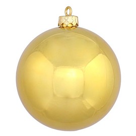 Vickerman 4" Shiny Ball Finish Shatterproof Christmas Ball Ornament, UV Resistant with Drilled Cap, 6 per Bag, Gold - Easy to Hang - Reliable