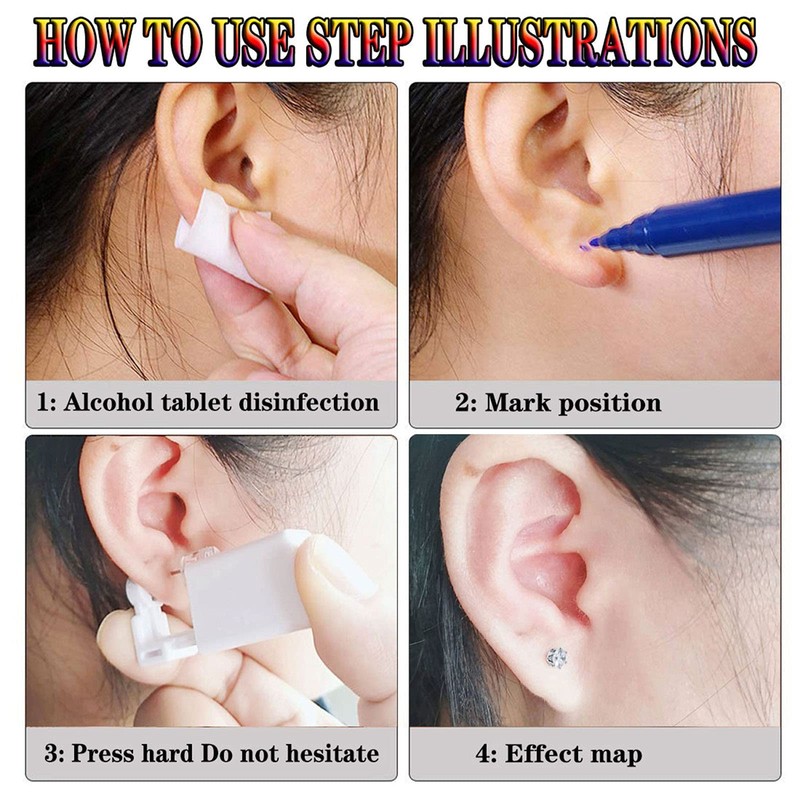 4 PCS Self Ear Piercing Gun Kit, Disposable Ear Piercing