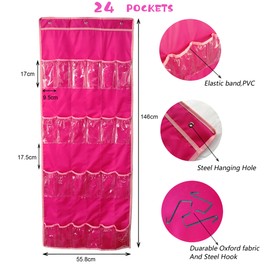 DUOLAM Hanging Over Door Toy Storage Organizer (24 Pockets), Compatible with LOL OMG Dolls Surprise Doll (Toys Not Included), (57.5''x22'') (pink)