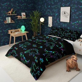 QOOMO Jurassic Dinosaur Kids Bedding Set, Black, Twin Size