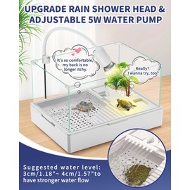 MoonOrange Turtle Aquarium Kit(Tank+Light+Water Pump), Acrylic Turtle Tank Starter Kit with Upgrade Rain Shower Head, Adjustable Water Pump, Higher Fences. (S-Kit)