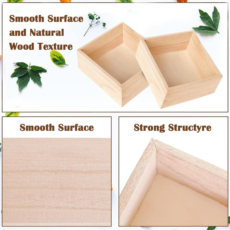 Anktily 4 Pieces Unfinished Wooden Boxes for Crafts, Small Square