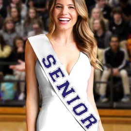 Navy Senior Sashes - Navy Sparkle with Silver Outline Senior White Premium Grade Satin Sash - College & High School Senior Night Supplies (NVY w/SLV) WHT