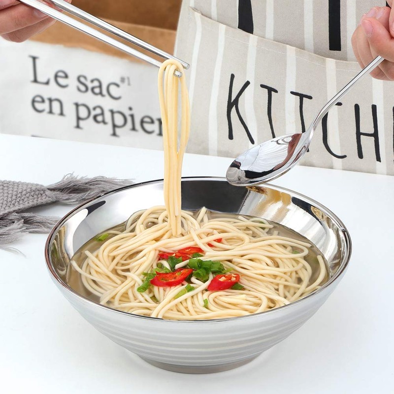BYEGOU Stainless Steel Ramen Bowl Set, 7.8 Inch Double-Wall Noodle