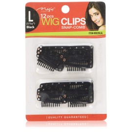 12 pcs Wig Clips Snap Comb Large 1 7/16" (Black)