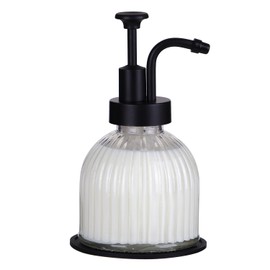 8 Oz Soap Dispenser for Kitchen and Bathroom Countertop, Refillable Wash Hand Liquid, Dish Detergent, Farmhouse Style Vertical Stripes Shape Shampoo Lotion Pump (Black with Vertical Stripes Glass)