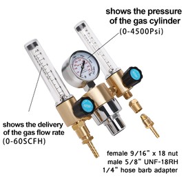 BETOOLL Argon/CO2 MIG TIG Flow meter Gas Regulator Gauge 0-60 SCFH 0-4500 Psi CGA580 Inlet Connection