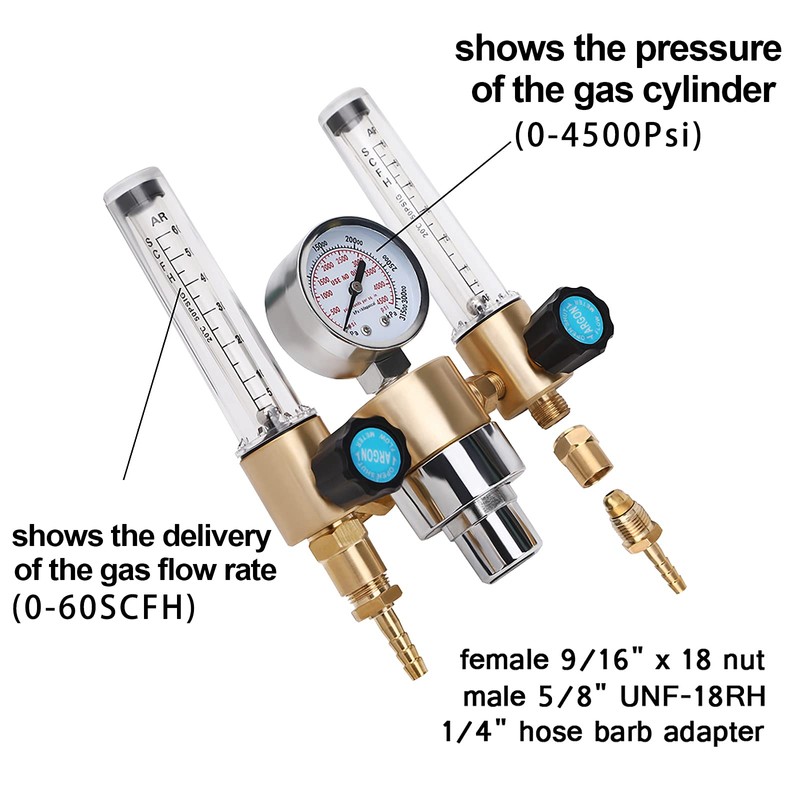 BETOOLL Argon/CO2 MIG TIG Flow meter Gas Regulator Gauge 0-60