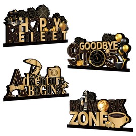 EIGHTSTATES 4Pcs Retirement Party Table Decorations Wooden Centerpieces with Tiered Tray Decor, Black and Gold Themed Retirement Theme for Office Farewell, Happy Retirement Gifts
