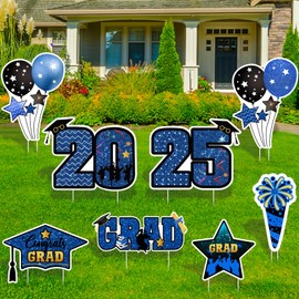 Wironlst Graduation Yard Sign 2025 - Class of 2025 Decorations, Grad Yard Signs With Stakes, Waterproof Lawn Decor for High School College Party Supplies (Blue)
