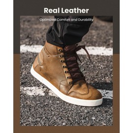 ILM Motorcycle Riding Shoes for Men Anti-Slip Leather Waterproof Breathable Street Shoes Protective Gear UB32 (Brown,7)