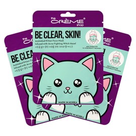 The Crème Shop Máscara facial coreana para el cuidado de la piel, paquete de 3 (gatito)