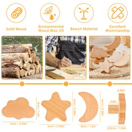 RUNEAY Children's Wooden Furniture Knobs, Pack of 6, Cabinet Knobs, Children's Wood with 30 mm Screws, Wooden Knobs for Children, Furniture Knobs, Stars, Moon, Clouds, Cupboard Knobs for Children's