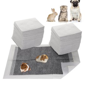 PEFAVPRO Guinea Pig Pee Pads, Disposable Rabbit Cage Liners, Charcoal Odor Controlling Absorbent Waterproof Pee Pads for Hamster, Bunny, Ferret, Chinchilla and Other Small Animals (24" x 18", 60 PCS)