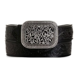 ARIAT Black Tooled Belt with Rhinestone Buckle XL