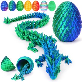 Merrwon 3D Printed Dragon Egg with Dragon (28.5cm) Inside, 3D Printer Articulated Crystal Animals Fidget Toys and Decoration (Laser Dark-Green)