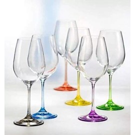 Bohemia Crystal 40729-X Set of 6 White Wine Crystal Glasses. Colored Stems  12oz