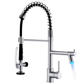 Fapully Kitchen Faucet with Pull Down Sprayer,Commercial Single Handle Kitchen Sink Faucet with LED Light Chrome