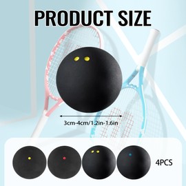 4Pcs Squash Balls Double Yellow Dot/Red Dot/Blue Dot Squash Ball for Elite Intermediate Beginner Junior Competition and Training