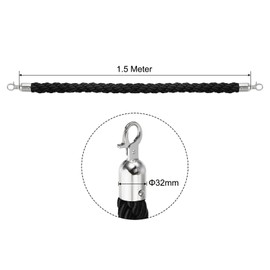 PATIKIL Stanchion Rope, 1.5m/5Ft Barrier Rope Twisted Post Ropes with Snap Hooks for Posts Stands Queue Divider Crowd Control of Hotel, Black Silver