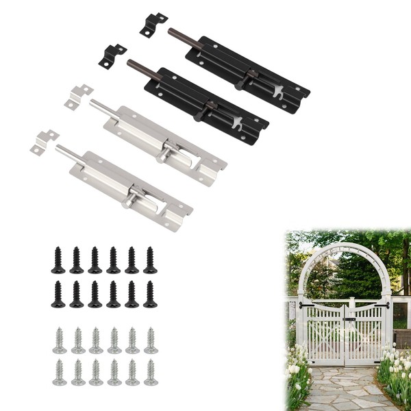 4 Set Heavy-Duty Door Lock Bolts - 4-Inch Black Slide