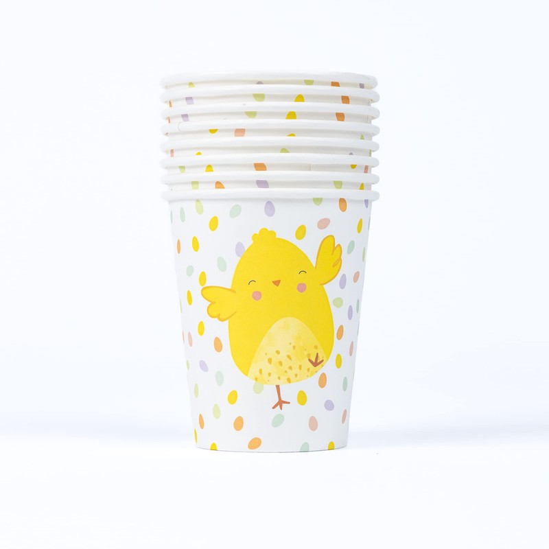 evelay 8pcs Easter Chick Paper Cups 270ml for Kids Party