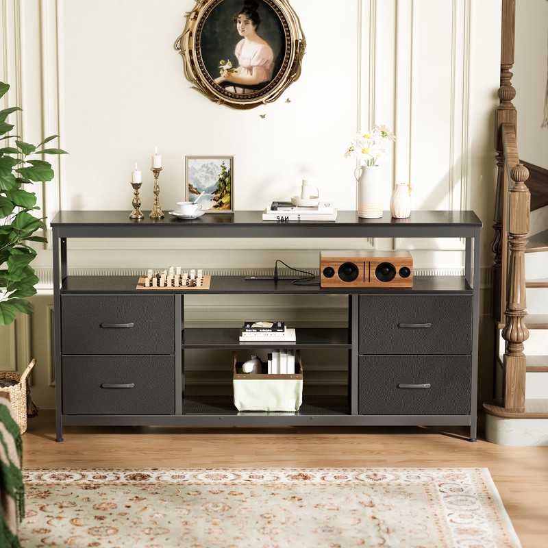 Huuger TV Stand Dresser with Power Outlets and LED Lights,