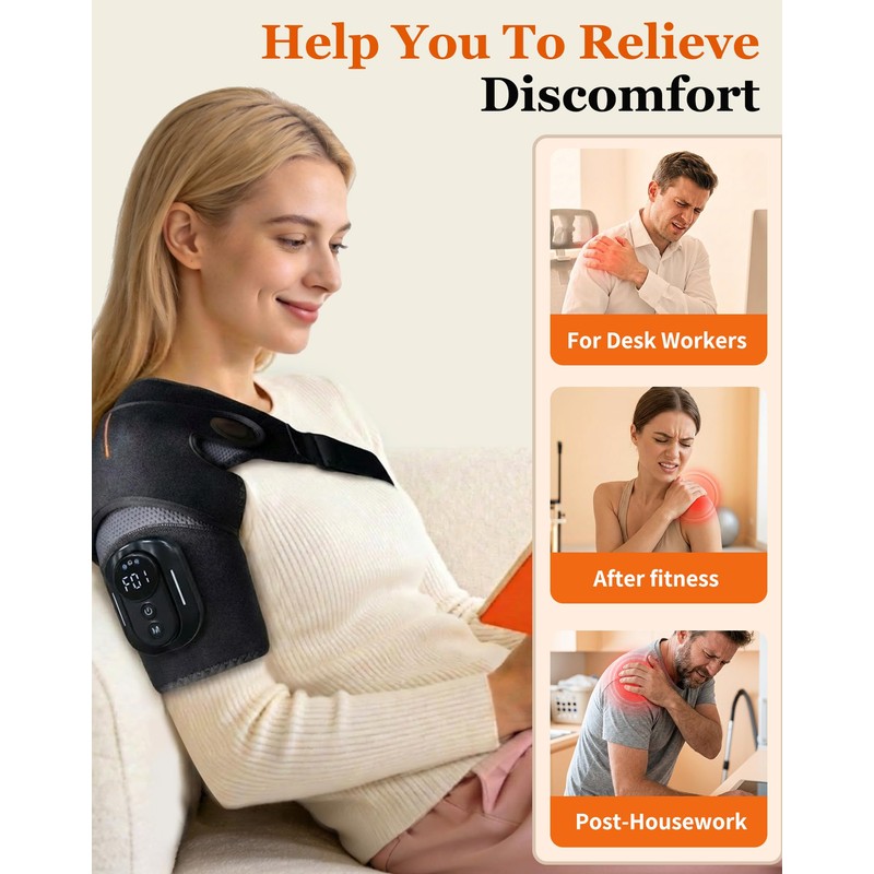 Shoulder Heating Pad with Massager & Magnetic Remote, Cordless Heating