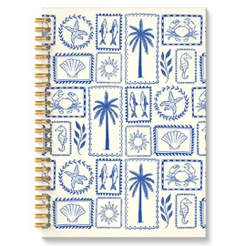 ROXMART Blue Beach Glitter Spiral Notebook, Coastal Ocean Journal, Tropical Marine Biology Hardcover Notebook Journal for Writing Note Taking, Beach Lover Gifts for Women, 5.5x8.3 Inch