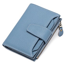 SENDEFN Women's Small Purse Women's Genuine Leather with 14 Card Slots RFID Blocking with Coin Pocket Small Purse, Light blue-a