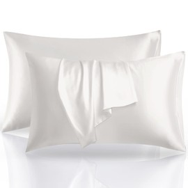 Vividomm 22 Momme 6A Grade Mulberry Silk Pillow Case Both Sides 100% Natural Pure Silk PillowCover/Sham for Hair and Skin Envelope/Tucking Closure Standar Queen King (White, Standard-2 Pack)