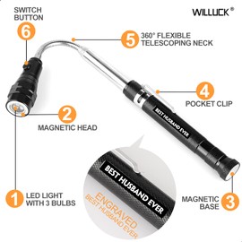 Gifts for Husband Him from Wife - Valentines Day "BEST HUSBAND EVER" Magnetic Pickup Tool with Flashlight - Husband Birthday Gift Ideas - Husband Stocking Stuffers, Fathers Day Practical Gifts