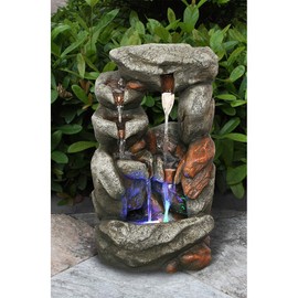 Hi-Line Gift Ltd. Stone Waterfall Fountain W/ 4 RGB LEDs, Grey