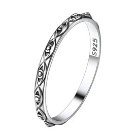 Suplight 925 Sterling Silver Rings for Women 2MM Thin Vintage Evil Eye Band Ring Size 5