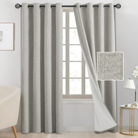 SimpleHome Natural Linen Curtains for Bedroom 84 Inch Long 2 Panel Set,100% Blackout Curtains Faux Linen Textured Grommet Oatmeal Drapes for Living Room with White Liner