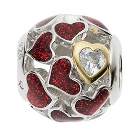 Rhodium On 925 Sterling Silver Lover Heart Infinity Love Enamel European Style Bead Charm