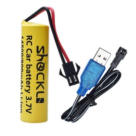 funkawa Remote Control RC Car Battery, Shockli 3.7V Li-ion 800mAh Rechargeable Battery [ SM-2P Plug ] with USB Charger Cable for RC Trucks RC car E35 DE38 DE40 DE50 TB202-(1 Pack)