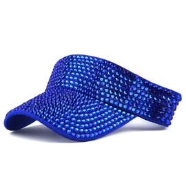 Gudessly Shiny Rhinestones Sport Sun Visor Adjustable Summer Cap Visor Caps for Women Men Royal Blue