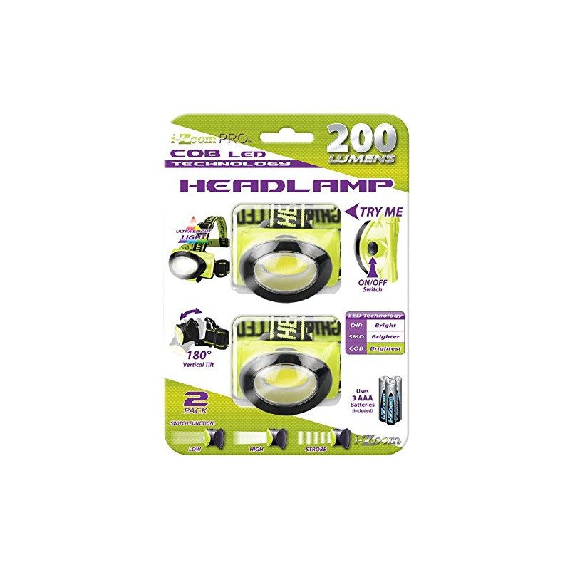 iZoomPro 200 Lumen Wide-Angle COB LED Headlamp (2-Pack)