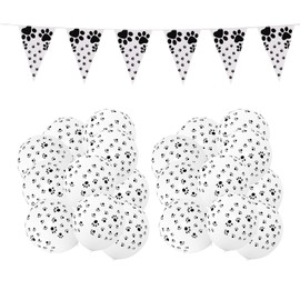 20 paw print balloons, 1 pull flag, dog theme party decorations, birthday decoration set, latex pet decoration balloons, dog paw print balloons